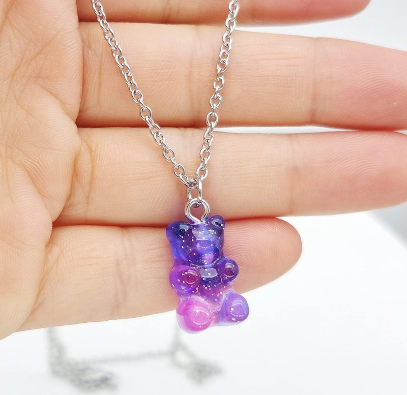 RUIZHEN Mix Multi-color Resin Gummy Bear Pendant Necklace Stainless Steel Chain(dark blue) - Image 3